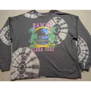 Ascot & Hart Womens Sz XL Hawaii Aloha Surf Graphic 1972 Sweatshirt Gray Tie Dye